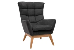 Flash Sale Miliboo Sillón nórdico con tejido efecto aterciopelado texturizado gris oscuro y madera BRODY