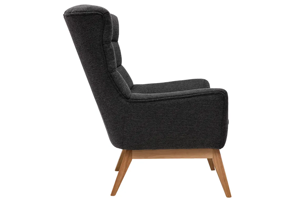 Flash Sale Miliboo Sillón nórdico con tejido efecto aterciopelado texturizado gris oscuro y madera BRODY