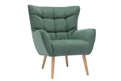 Hot Miliboo Sillón nórdico con tejido efecto aterciopelado texturizado verde oscuro y madera de caucho maciza AVERY