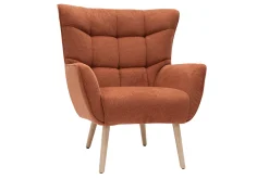 Sale Miliboo Sillón nórdico con tejido efecto aterciopelado texturizado terracota y madera de caucho maciza AVERY