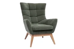 Store Miliboo Sillón nórdico de efecto aterciopelado caqui y madera BRODY