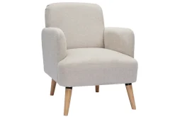 Outlet Miliboo Sillón nórdico de tejido efecto aterciopelado texturizado beige y madera ISKO