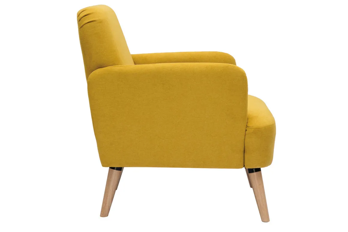Store Miliboo Sillón nórdico de tejido efecto aterciopelado texturizado amarillo mostaza y madera ISKO