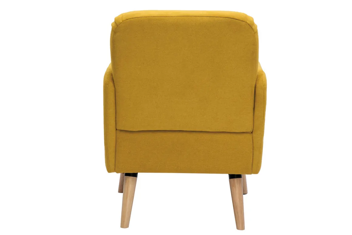 Store Miliboo Sillón nórdico de tejido efecto aterciopelado texturizado amarillo mostaza y madera ISKO