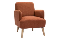 Best Sale Miliboo Sillón nórdico de tejido efecto aterciopelado texturizado terracota y madera ISKO