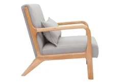 Discount Miliboo Sillón nórdico de tejido efecto aterciopelado gris claro y madera clara maciza DERRY