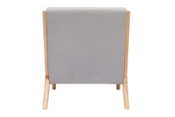 Discount Miliboo Sillón nórdico de tejido efecto aterciopelado gris claro y madera clara maciza DERRY