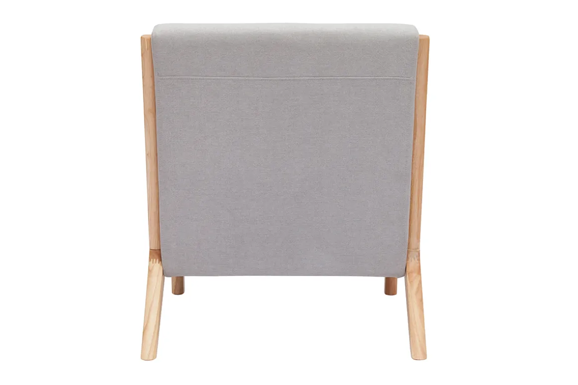 Discount Miliboo Sillón nórdico de tejido efecto aterciopelado gris claro y madera clara maciza DERRY