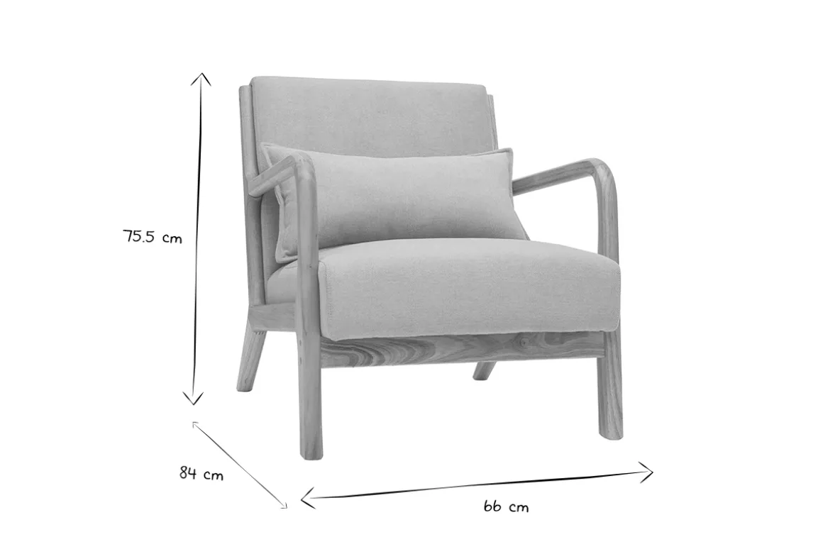 Discount Miliboo Sillón nórdico de tejido efecto aterciopelado gris claro y madera clara maciza DERRY