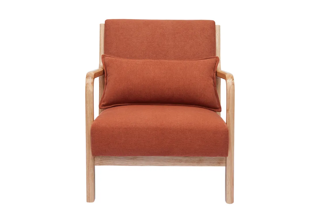 Best Miliboo Sillón nórdico de tejido efecto aterciopelado terracota y madera clara maciza DERRY
