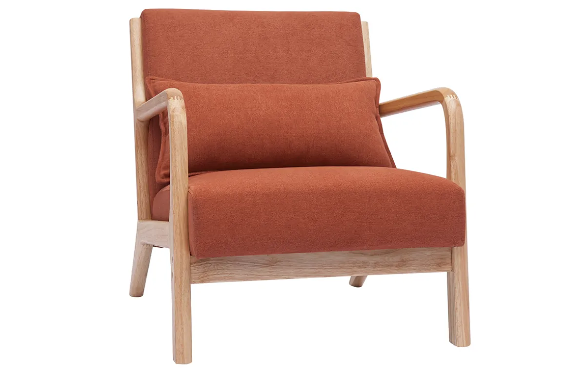 Best Miliboo Sillón nórdico de tejido efecto aterciopelado terracota y madera clara maciza DERRY