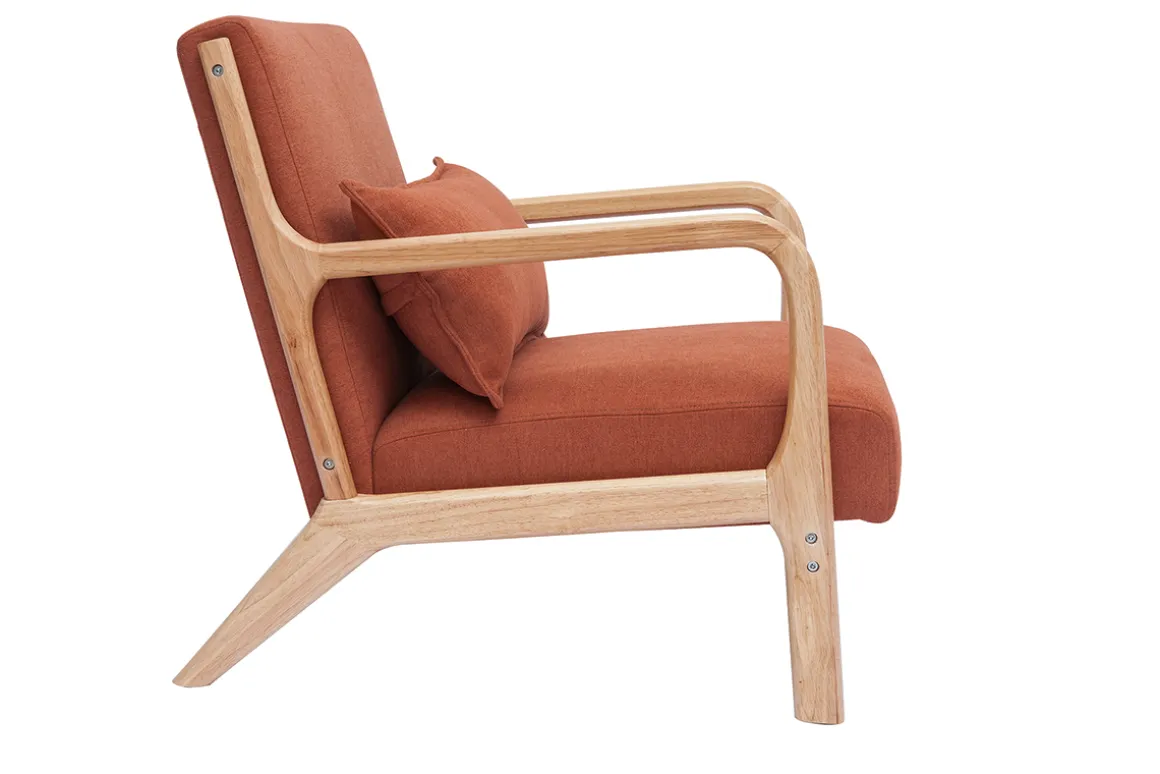 Best Miliboo Sillón nórdico de tejido efecto aterciopelado terracota y madera clara maciza DERRY