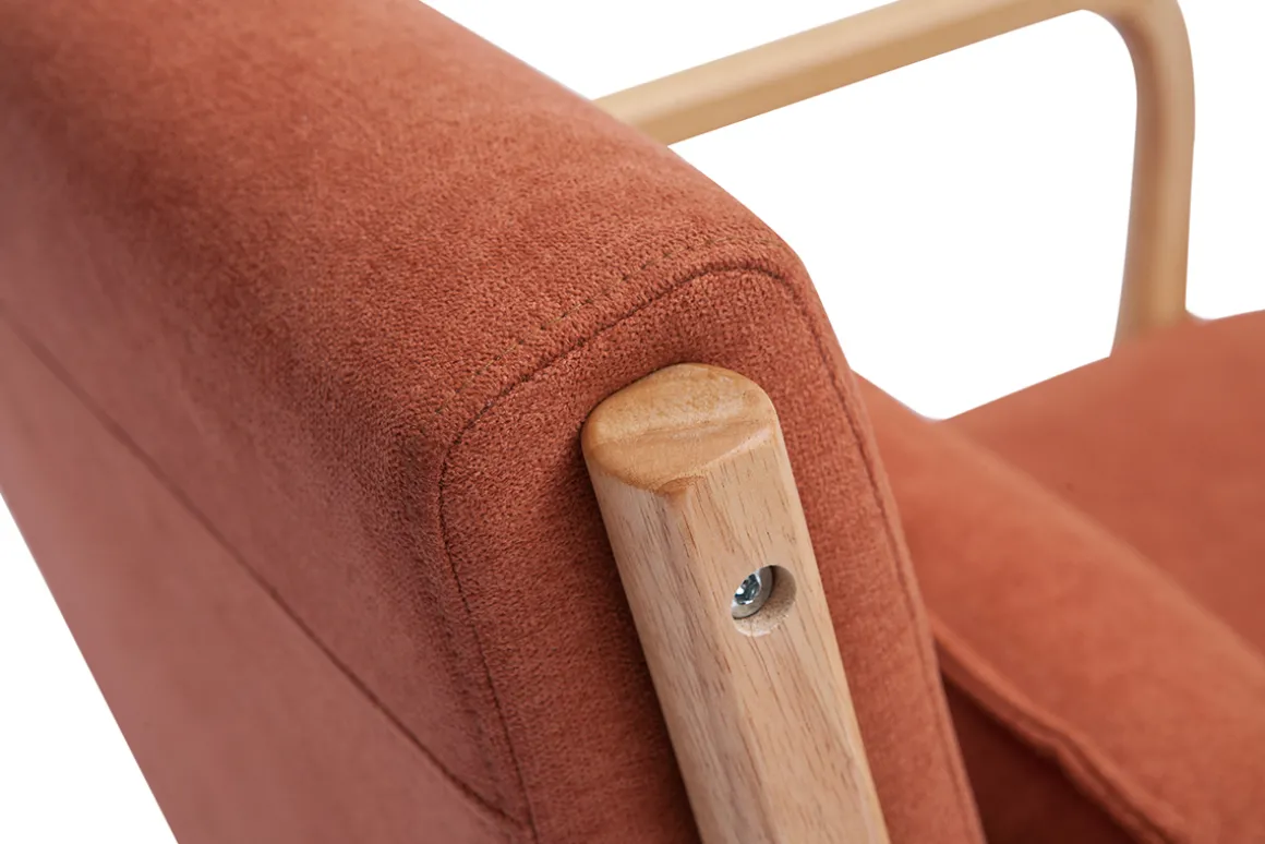Best Miliboo Sillón nórdico de tejido efecto aterciopelado terracota y madera clara maciza DERRY