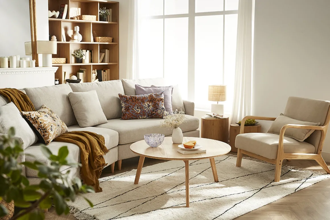 Best Miliboo Sillón nórdico de tejido efecto aterciopelado terracota y madera clara maciza DERRY