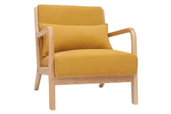 Online Miliboo Sillón nórdico de tejido efecto aterciopelado amarillo mostaza y madera clara maciza DERRY