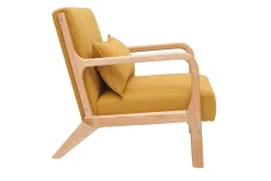 Online Miliboo Sillón nórdico de tejido efecto aterciopelado amarillo mostaza y madera clara maciza DERRY
