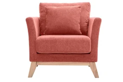 Best Sale Miliboo Sillón nórdico de tejido efecto aterciopelado texturizado terracota y madera clara OSLO