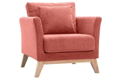 Best Sale Miliboo Sillón nórdico de tejido efecto aterciopelado texturizado terracota y madera clara OSLO
