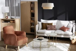 Cheap Miliboo Sillón nórdico de tejido efecto aterciopelado texturizado gris y madera oscura ISKO
