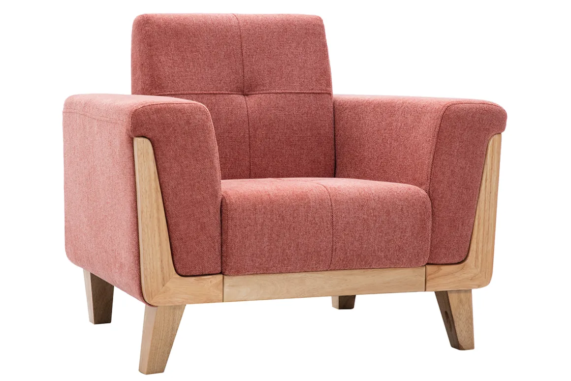 Fashion Miliboo Sillón nórdico de tejido terracota y madera clara FJORD
