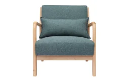 Clearance Miliboo Sillón nórdico de tejido verde grisáceo y madera clara maciza DERRY