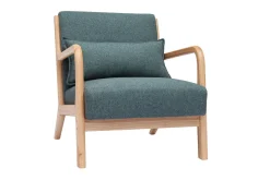 Clearance Miliboo Sillón nórdico de tejido verde grisáceo y madera clara maciza DERRY
