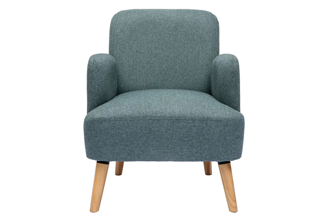 Best Sale Miliboo Sillón nórdico de tejido verde grisáceo y madera clara ISKO