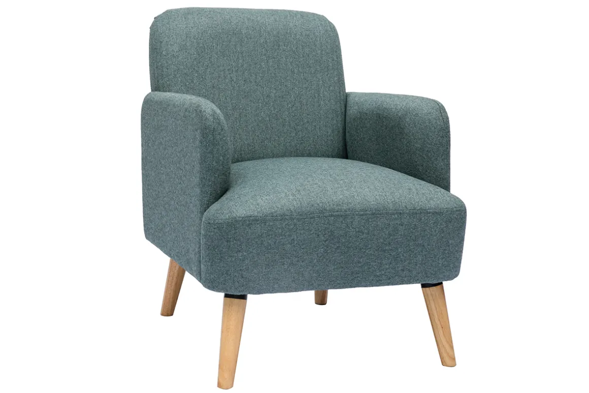 Best Sale Miliboo Sillón nórdico de tejido verde grisáceo y madera clara ISKO