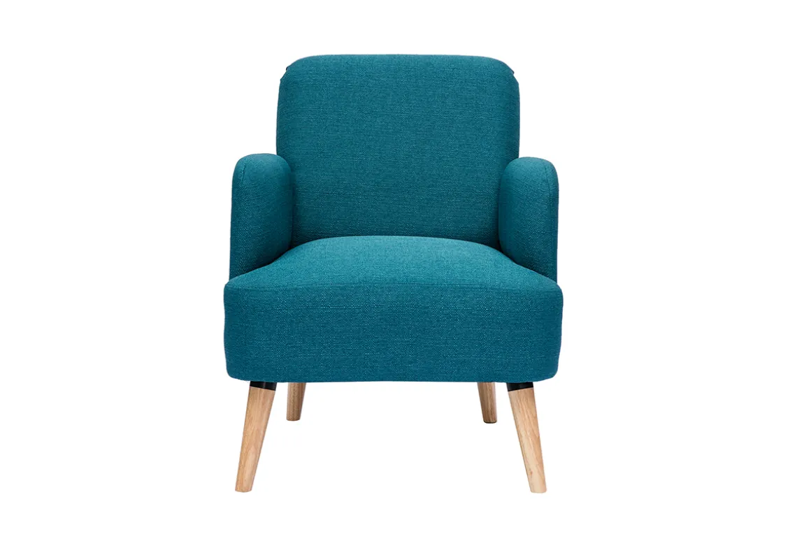 Hot Miliboo Sillón nórdico de tela azul petróleo y madera clara ISKO