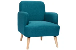 Hot Miliboo Sillón nórdico de tela azul petróleo y madera clara ISKO