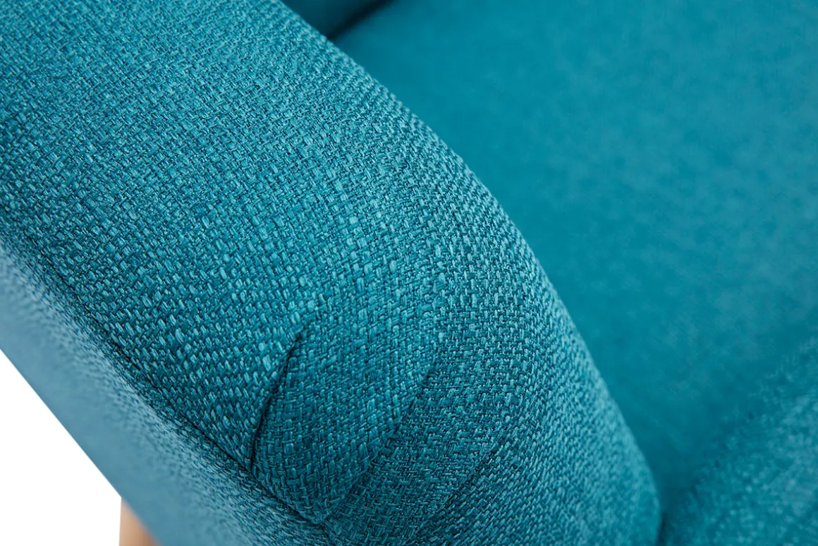 Hot Miliboo Sillón nórdico de tela azul petróleo y madera clara ISKO