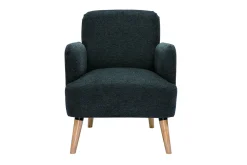 Online Miliboo Sillón nórdico de tela efecto aterciopelado texturizado gris oscuro y madera clara ISKO