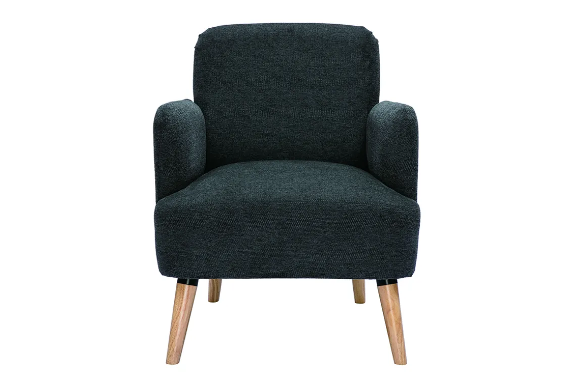 Online Miliboo Sillón nórdico de tela efecto aterciopelado texturizado gris oscuro y madera clara ISKO