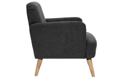 Online Miliboo Sillón nórdico de tela efecto aterciopelado texturizado gris oscuro y madera clara ISKO