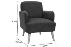 Online Miliboo Sillón nórdico de tela efecto aterciopelado texturizado gris oscuro y madera clara ISKO