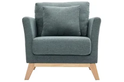 Clearance Miliboo Sillón nórdico de tela verde grisáceo y madera clara OSLO