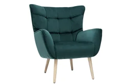 Outlet Miliboo Sillón nórdico efecto terciopelo azul petróleo y madera AVERY