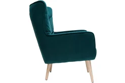 Outlet Miliboo Sillón nórdico efecto terciopelo azul petróleo y madera AVERY