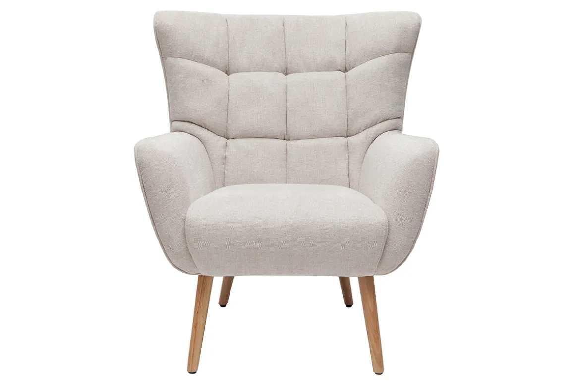 Cheap Miliboo Sillón nórdico efecto terciopelo beige y madera AVERY