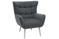 Clearance Miliboo Sillón nórdico efecto terciopelo gris oscuro y madera AVERY