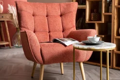 Hot Miliboo Sillón nórdico efecto terciopelo terracota y madera AVERY