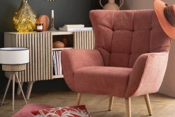Hot Miliboo Sillón nórdico efecto terciopelo terracota y madera AVERY
