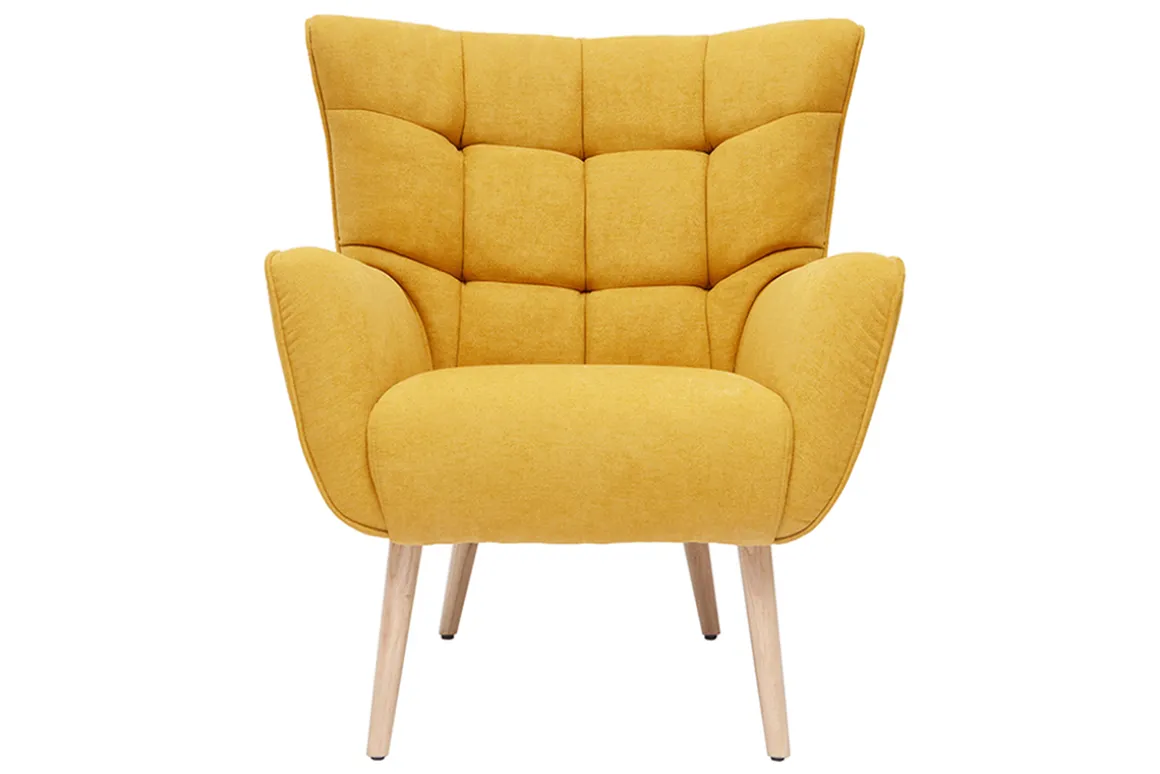 Best Miliboo Sillón nórdico efecto terciopelo amarillo mostaza y madera AVERY