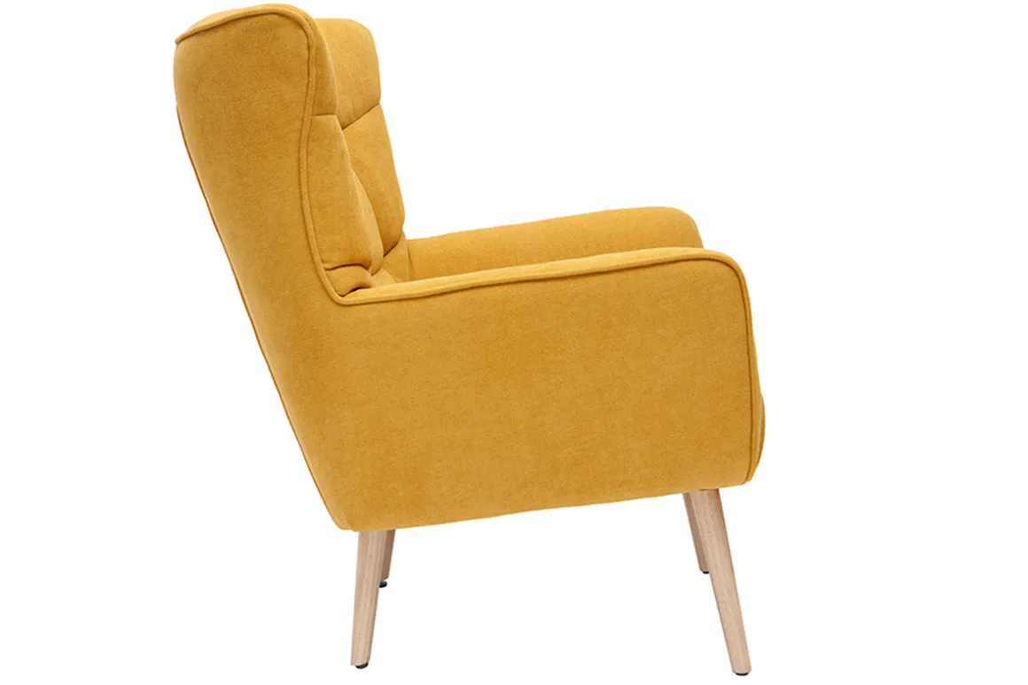 Best Miliboo Sillón nórdico efecto terciopelo amarillo mostaza y madera AVERY