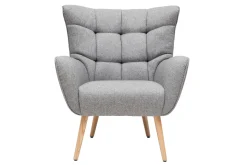 Hot Miliboo Sillón nórdico en tejido gris claro y madera AVERY