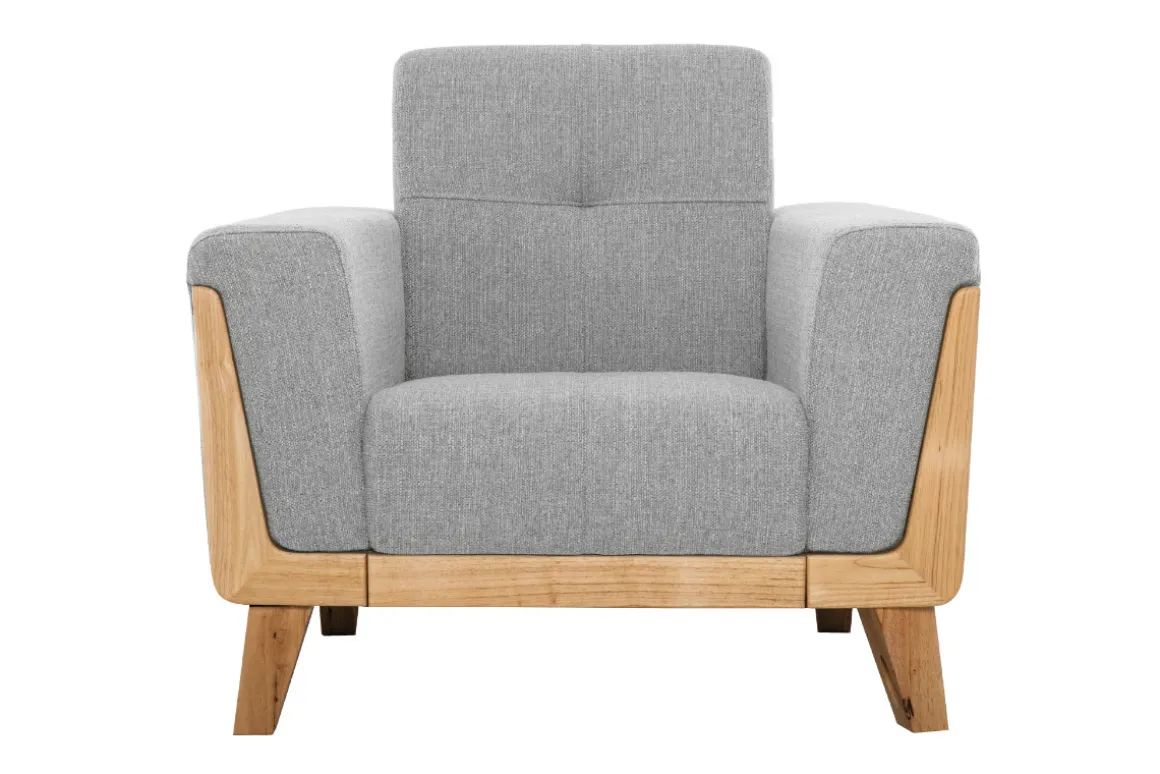 Best Miliboo Sillón nórdico gris claro con patas de madera FJORD