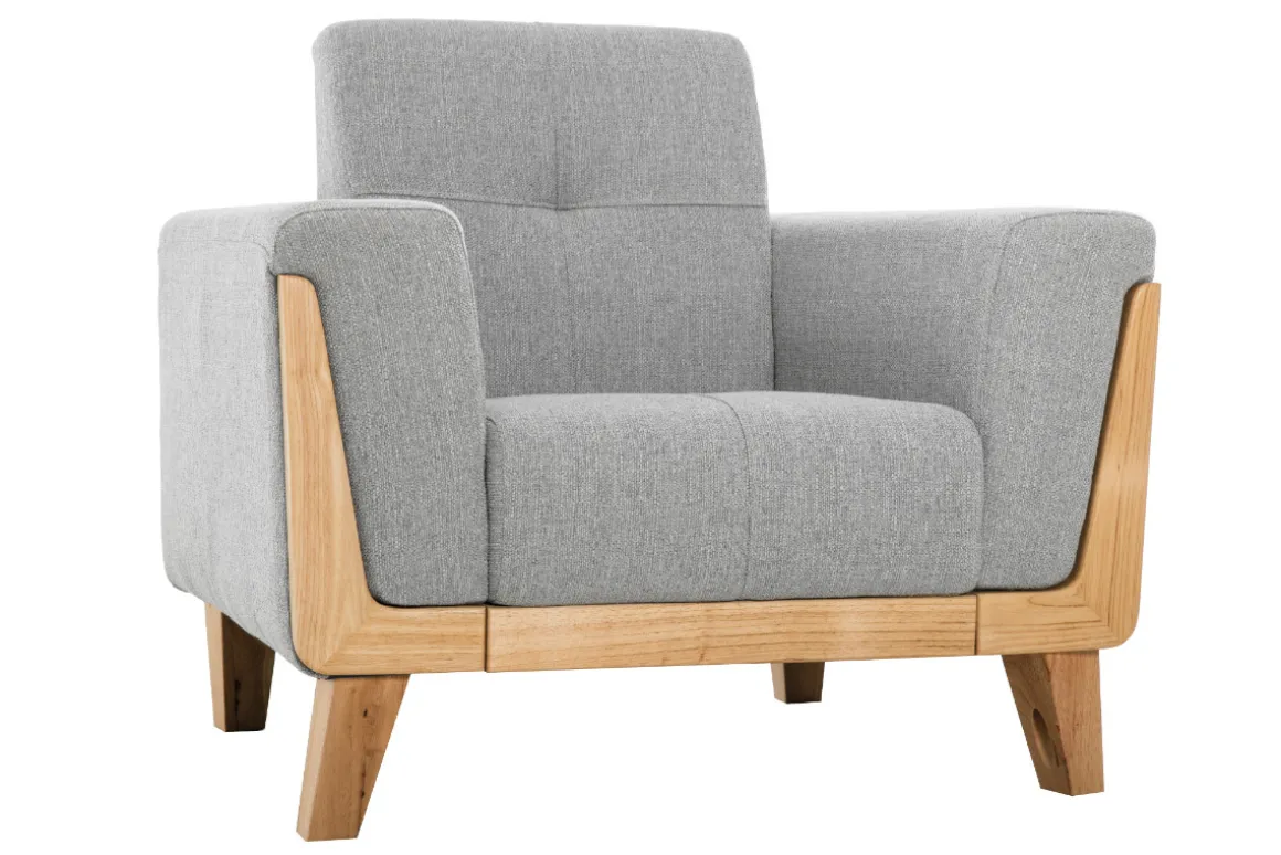 Best Miliboo Sillón nórdico gris claro con patas de madera FJORD