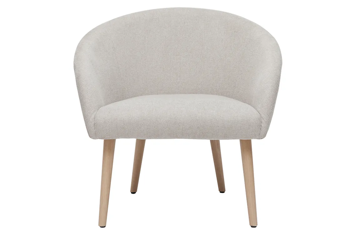 Fashion Miliboo Sillón tejido efecto aterciopelado texturizado beige con patas de madera clara OLIVIA