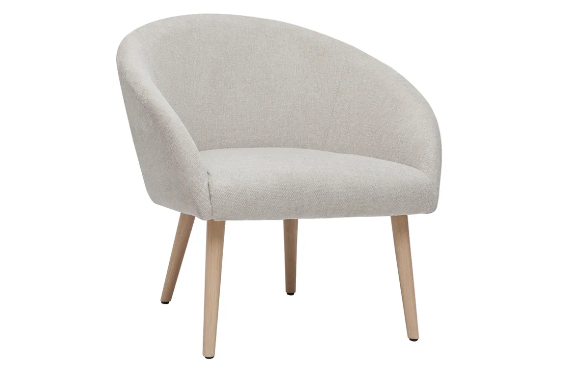 Fashion Miliboo Sillón tejido efecto aterciopelado texturizado beige con patas de madera clara OLIVIA
