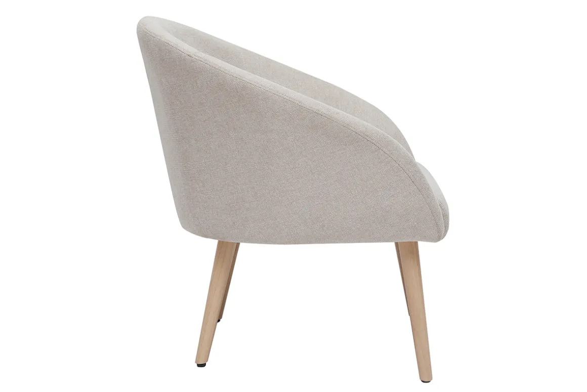 Fashion Miliboo Sillón tejido efecto aterciopelado texturizado beige con patas de madera clara OLIVIA